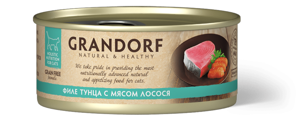 GRANDORF консервы  70г филе тунца и мясо лосося для кошек фото, цены, купить