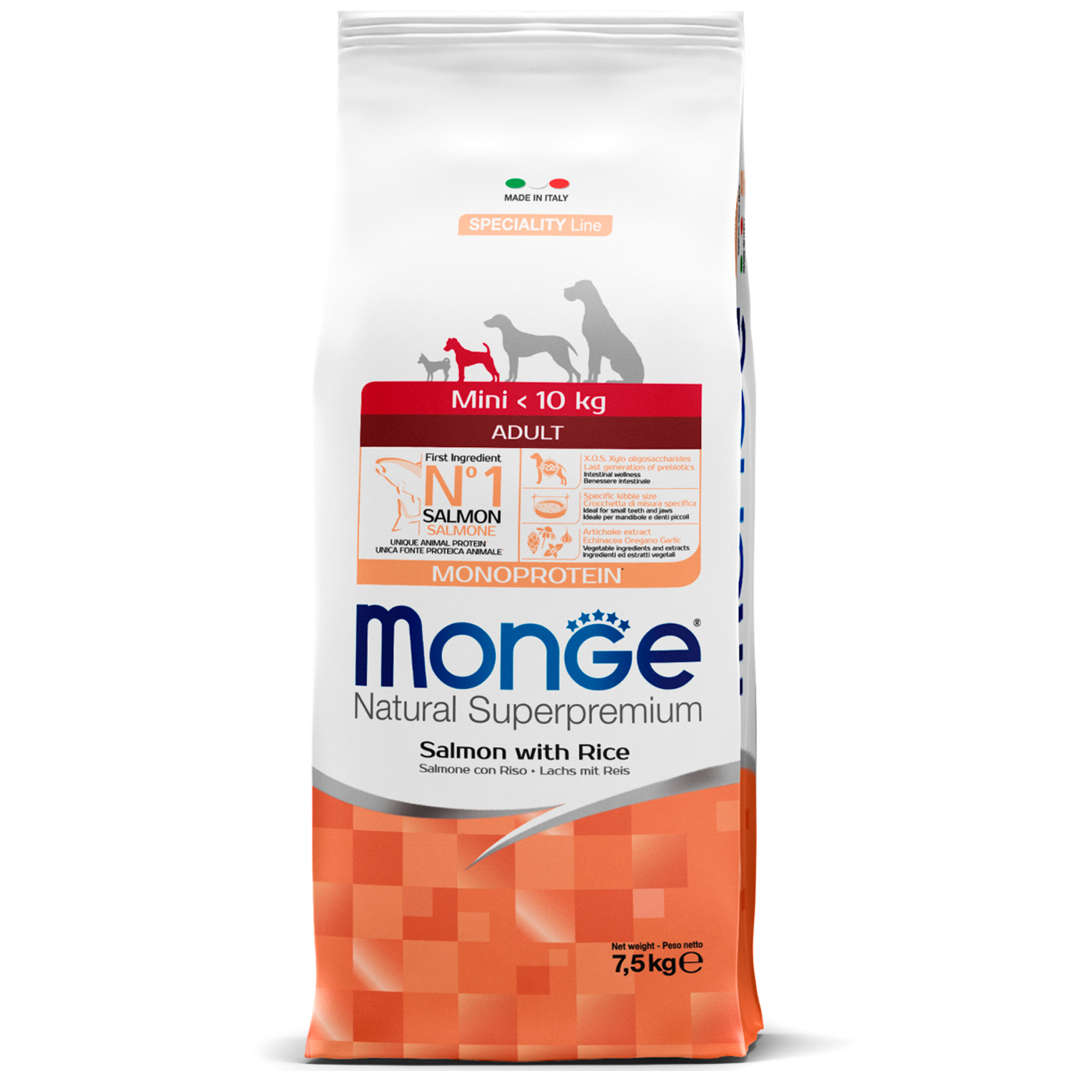 Monge Speciality Line Monoprotein сухой для взрослых собак мелких пород, Лосось/Рис 7,5кг фото, цены, купить