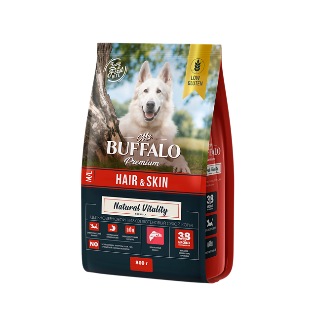 Mr.Buffalo HAIR & SKIN CARE с лососем для красивой кожи и шерсти для собак ср. и крупных пород  800г фото, цены, купить