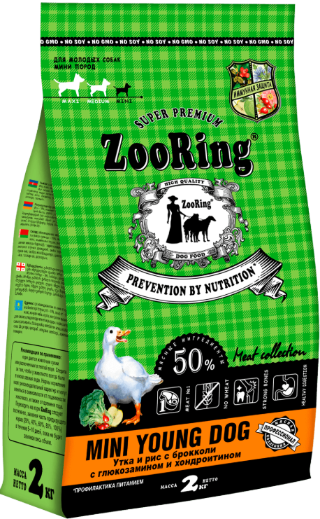 ZooRing Mini Young Dog утка, рис для молодых собак мини пород 2кг фото, цены, купить