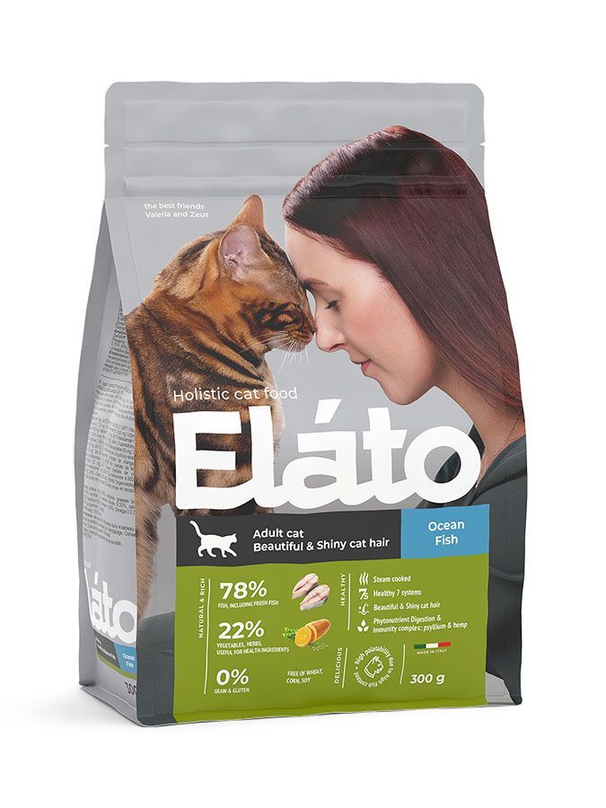 Elato Holistic с рыбой для красивой кожи и шерсти у кошек 300г фото, цены, купить