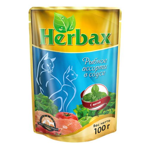 Herbax для кошек соус Рыбное Ассорти с Мятой 100г