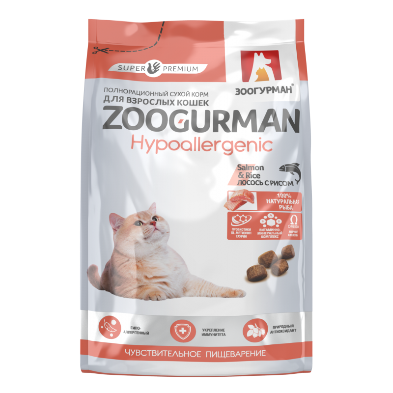 Zoogurman Hypoallergenic лосось с рисом для аллергичных кошек 1,5 кг  фото, цены, купить