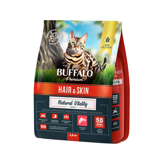 Mr.Buffalo ADULT HAIR & SKIN с лососем для красивой кожи и шерсти у кошек 1,8кг фото, цены, купить