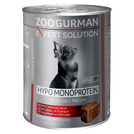 Zoogurman EXPERT Solution Hypo Monoprotein консервы 350г, ягненок с рисом для собак фото, цены, купить