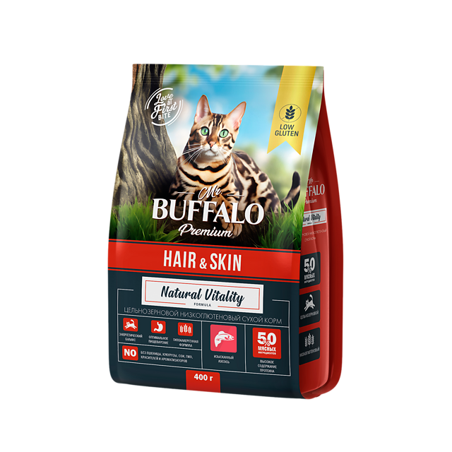 Mr.Buffalo ADULT HAIR & SKIN с лососем для красивой кожи и шерсти у кошек 400г фото, цены, купить