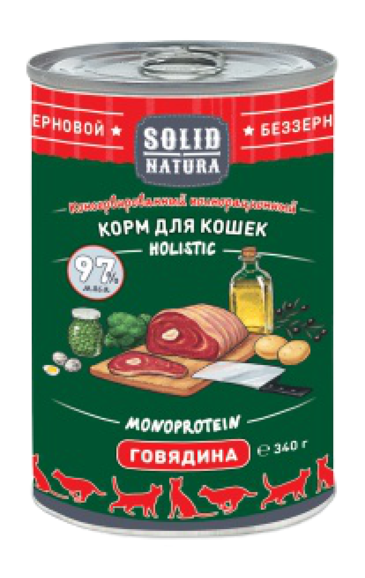 Solid Natura Holistic консервы для кошек с говядиной 340г фото, цены, купить