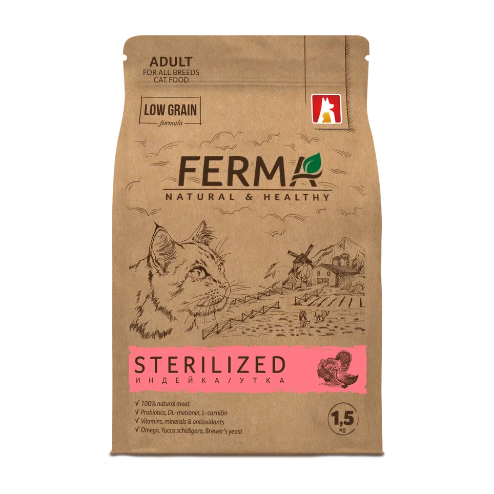 FERMA Sterilized сухой корм для кошек с индейкой и уткой 1.5кг фото, цены, купить