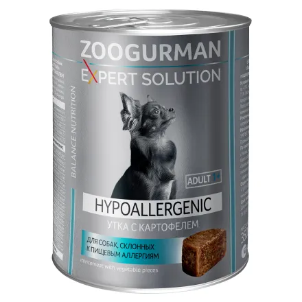 Zoogurman EXPERT Solution Hypoallergenic консервы 350г, утка с картофелем для собак фото, цены, купить