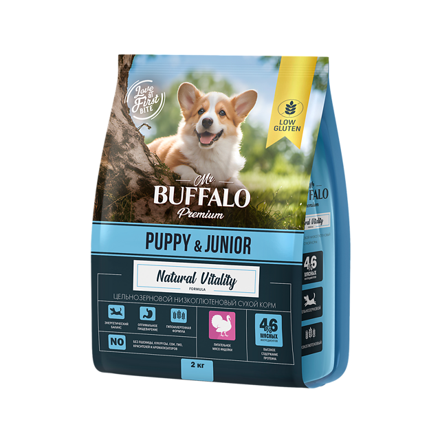 Mr.Buffalo PUPPY & JUNIOR с индейкой для щенков и юниоров с чувствительным пищеварением 2 кг фото, цены, купить