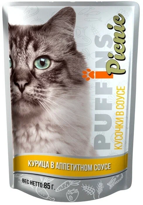 Puffins Picnic пауч 85г кусочки курицы в соусе для кошек фото, цены, купить