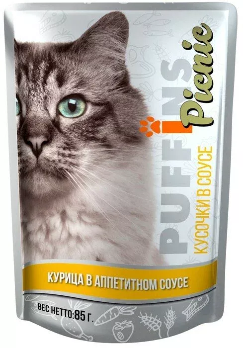 Puffins Picnic пауч 85г кусочки курицы в соусе для кошек фото, цены, купить