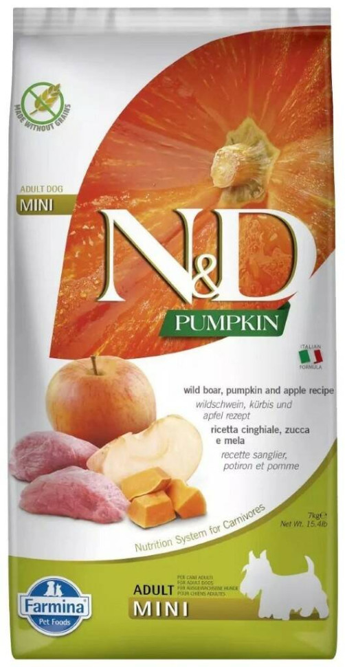 Farmina N&D ADULT MINI Boar&Apple PUMPKIN кабан, яблоко, тыква для собак мини пород 7кг фото, цены, купить