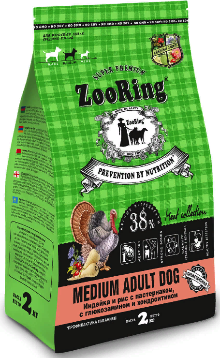 ZooRing Adult Dog Medium д/взрослых собак сред.пор. Индейка/Рис/Пастернак 2кг фото, цены, купить