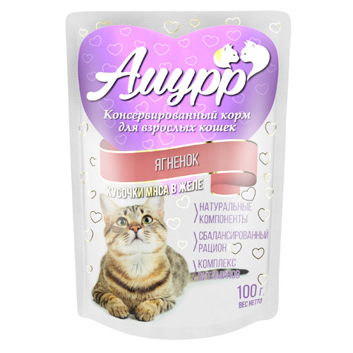 Амурр пауч 100г кусочки ягненка в желе для кошек  фото, цены, купить