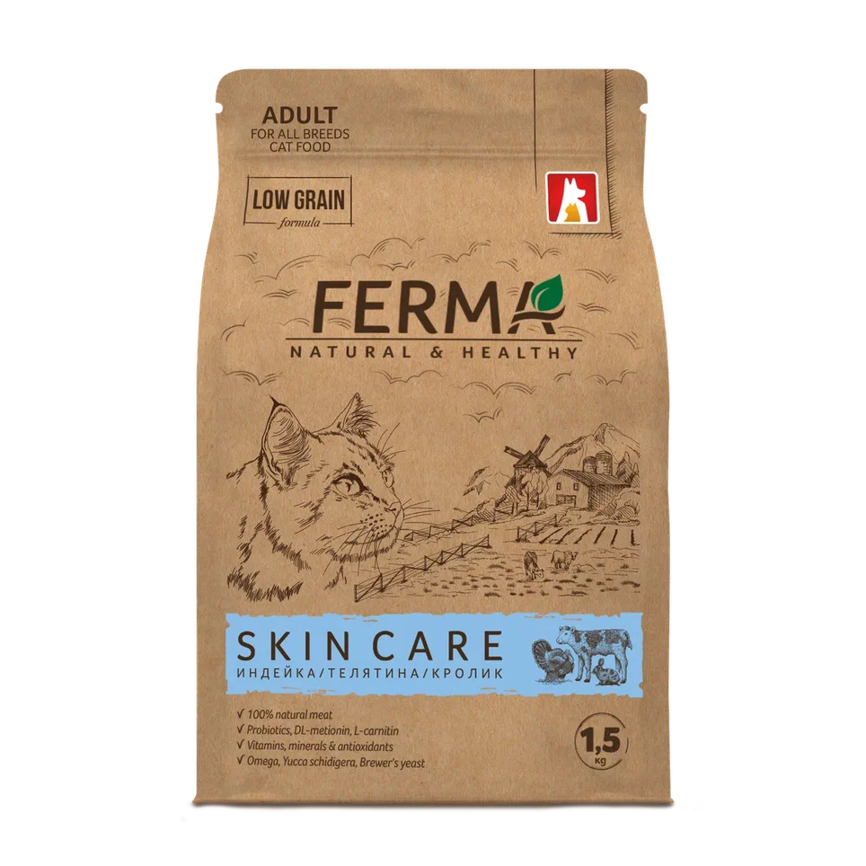 FERMA Skin Care сухой корм для кошек индейка, телятина, кролик 1.5кг фото, цены, купить