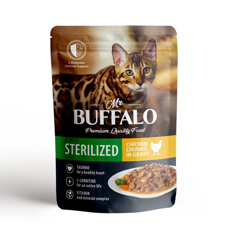 Mr.Buffalo пауч для стерилизованных кошек STERILIZED Соус Цыплёнок 85г фото, цены, купить
