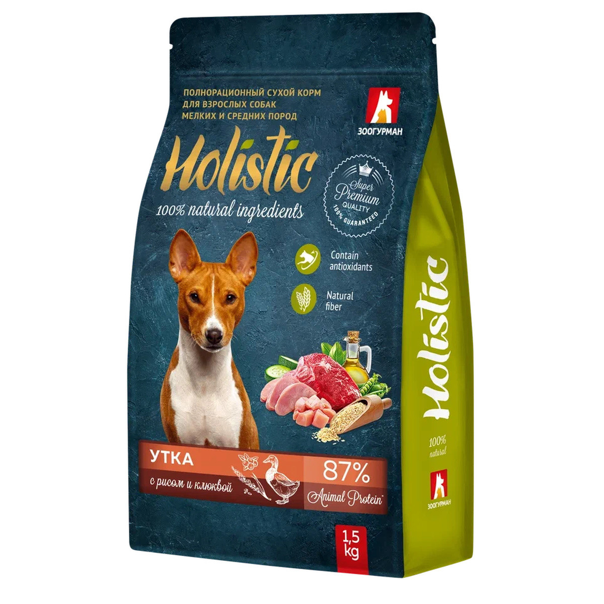 Zoogurman Holistic утка с рисом и клюквой для собак мелких и средних пород 1,5кг  фото, цены, купить