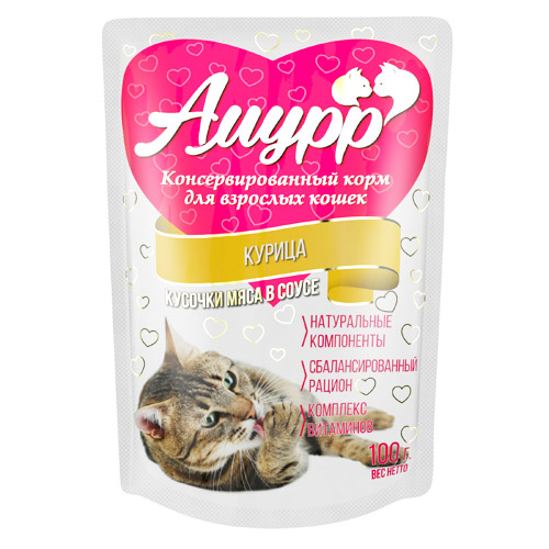 Амурр пауч 100г с курицей в соусе для кошек фото, цены, купить