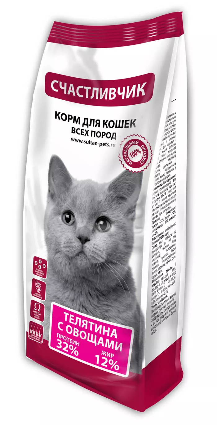 Счастливчик для кошек, телятина с овощами 400г фото, цены, купить