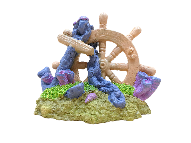 Декорация для аквариума "Затонувший штурвал" 12x8x10.5см (AD048-Y) фото, цены, купить