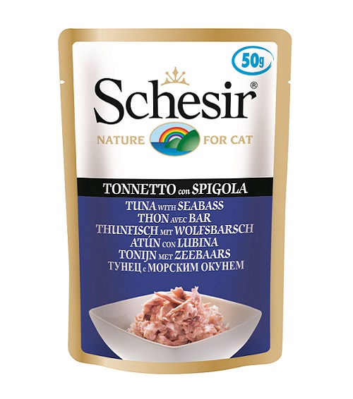 SCHESIR пауч 50г с тунцом,морским окунем для кошек фото, цены, купить