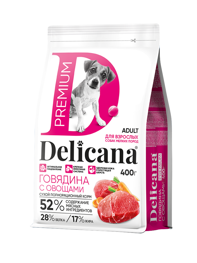 Delicana Говядина с овощами для собак мелких пород 400г фото, цены, купить
