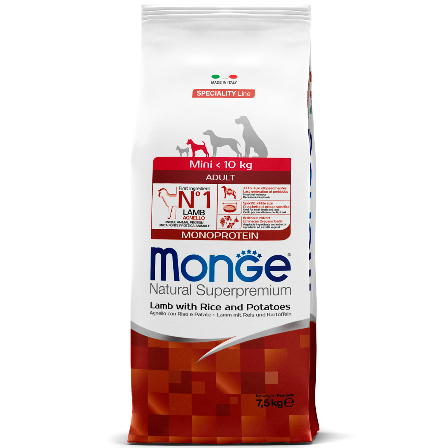 Monge Speciality Line Monoprotein сухой для взрослых собак мелких пород Ягнёнок/Рис 7,5кг фото, цены, купить