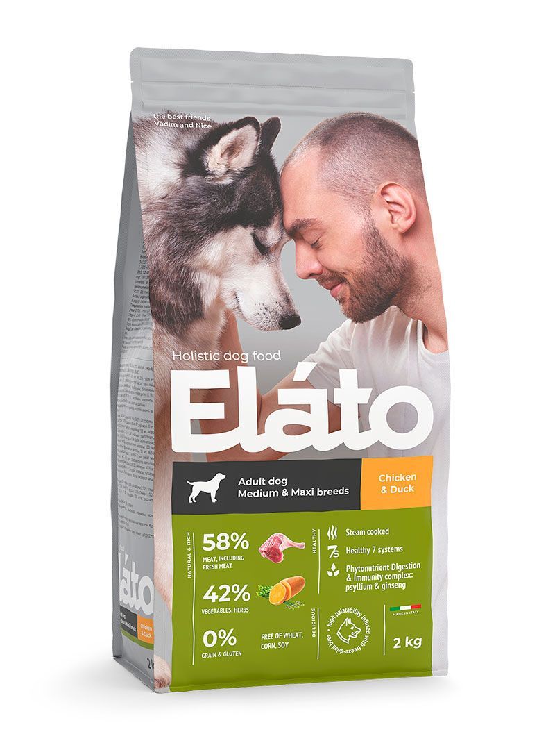 Elato Holistic с курицей и уткой для средних и крупных пород собак 2кг фото, цены, купить