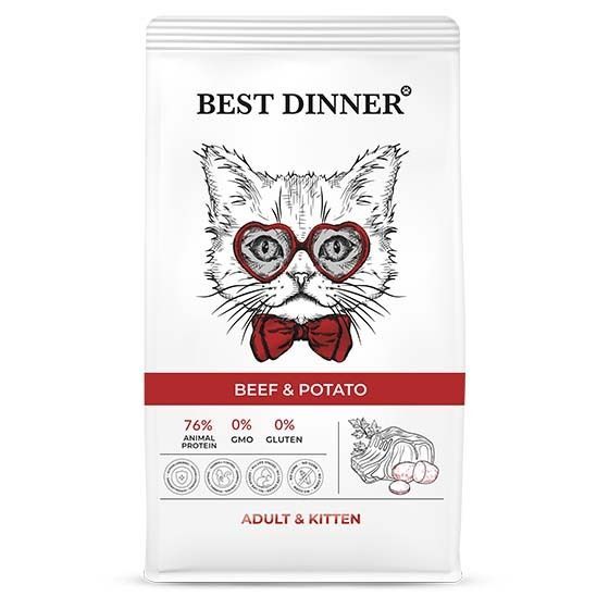 Best Dinner Adult & Kitten Beef & Potato с говядиной и картофелем для кошек и котят 1,5кг фото, цены, купить