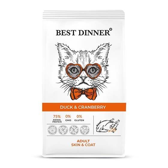 Best Dinner Adult Cat Duck & Cranberry с уткой и клюквой для ухода за кожей и шерстью  кошек1,5 кг фото, цены, купить