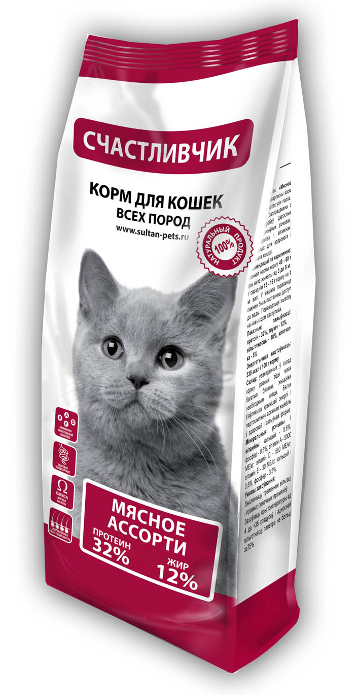 Счастливчик для кошек, мясное ассорти 400г  фото, цены, купить