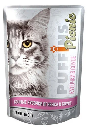 Puffins Picnic пауч 85г кусочки ягненка в соусе для кошек фото, цены, купить