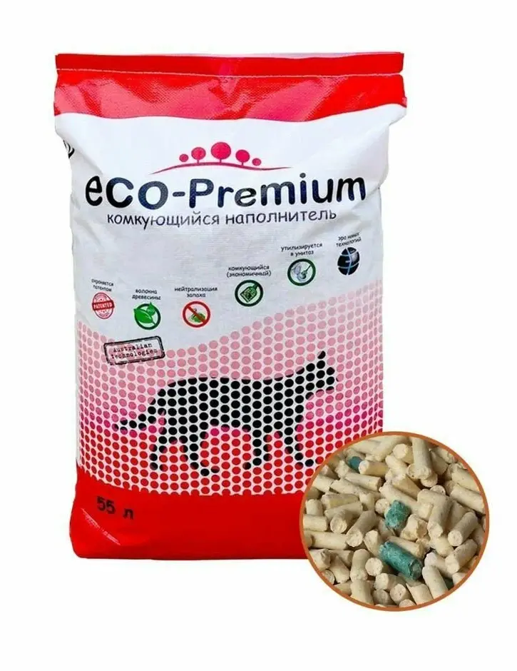 Наполнитель ECO Premium GREEN комкующийся 20кг -55л фото, цены, купить
