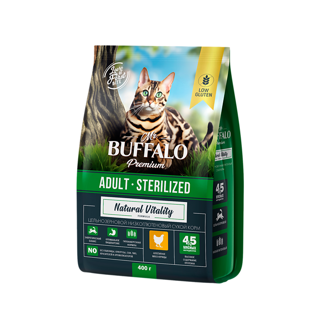 Mr.Buffalo STERILIZED с курицей для стерилизованных кошек 400г фото, цены, купить