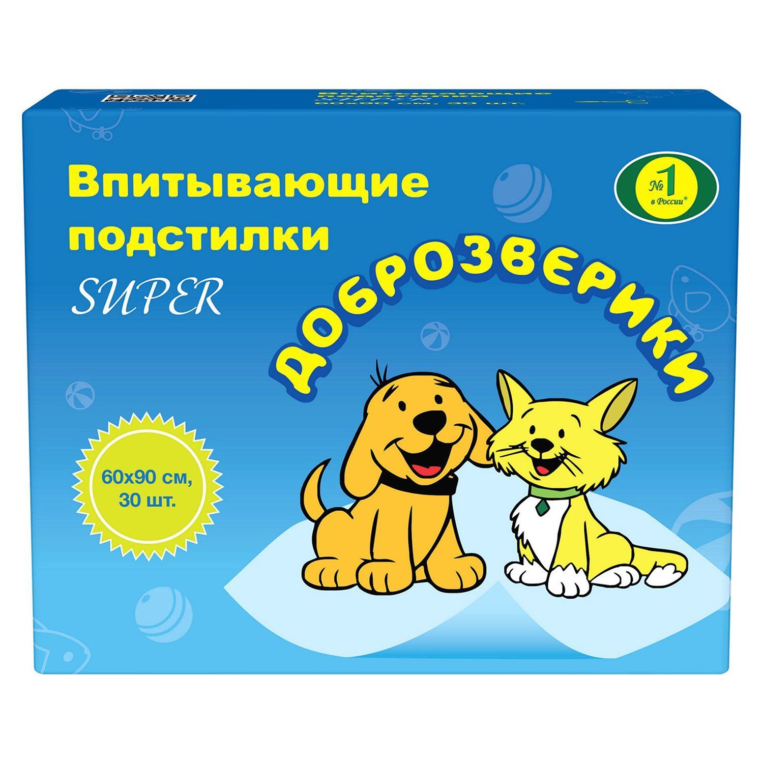 Пеленки 60*90см Доброзверики  впитывающие 30шт с липучками фото, цены, купить