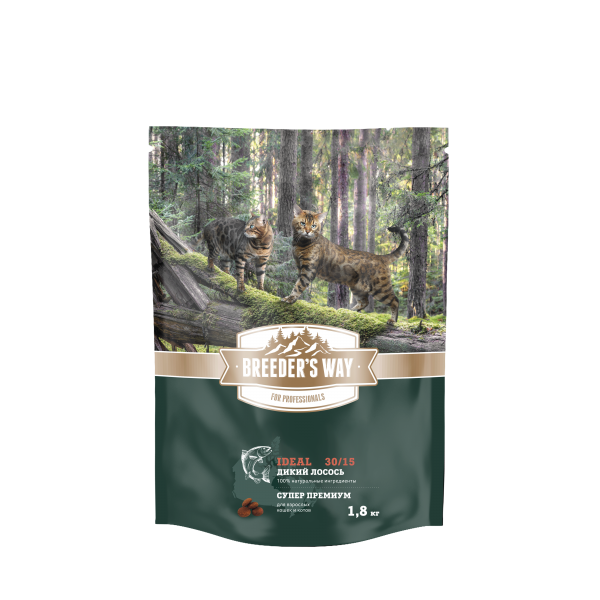Breeder's Way Ideal Полнорационный сухой корм для кошек Дикий Лосось 1,8кг фото, цены, купить