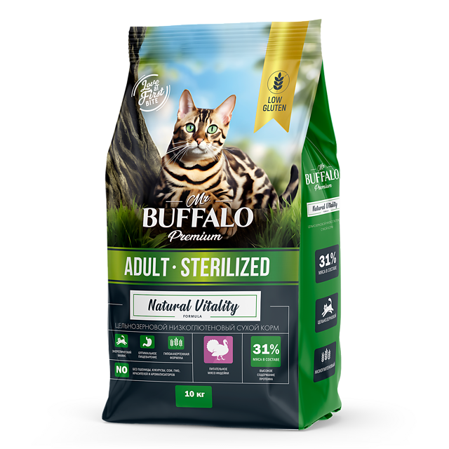 Mr.Buffalo STERILIZED с индейкой для стерилизованных кошек 10кг  фото, цены, купить