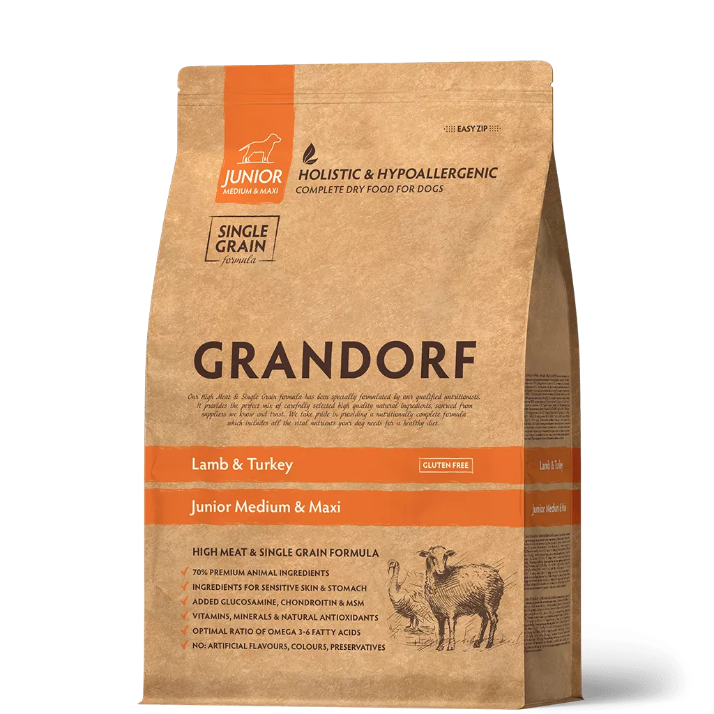 GRANDORF JUNIOR низкозерновой с ягненком, индейкой для щенков ср и кр.пород 10кг фото, цены, купить