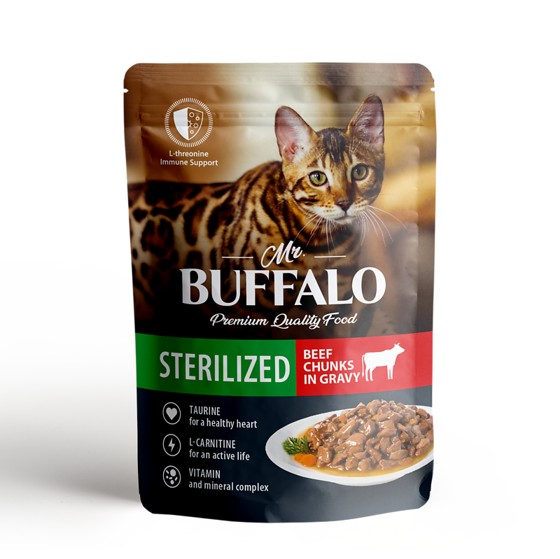 Mr.Buffalo пауч для стерилизованных кошек STERILIZED Соус Говядина 85г фото, цены, купить