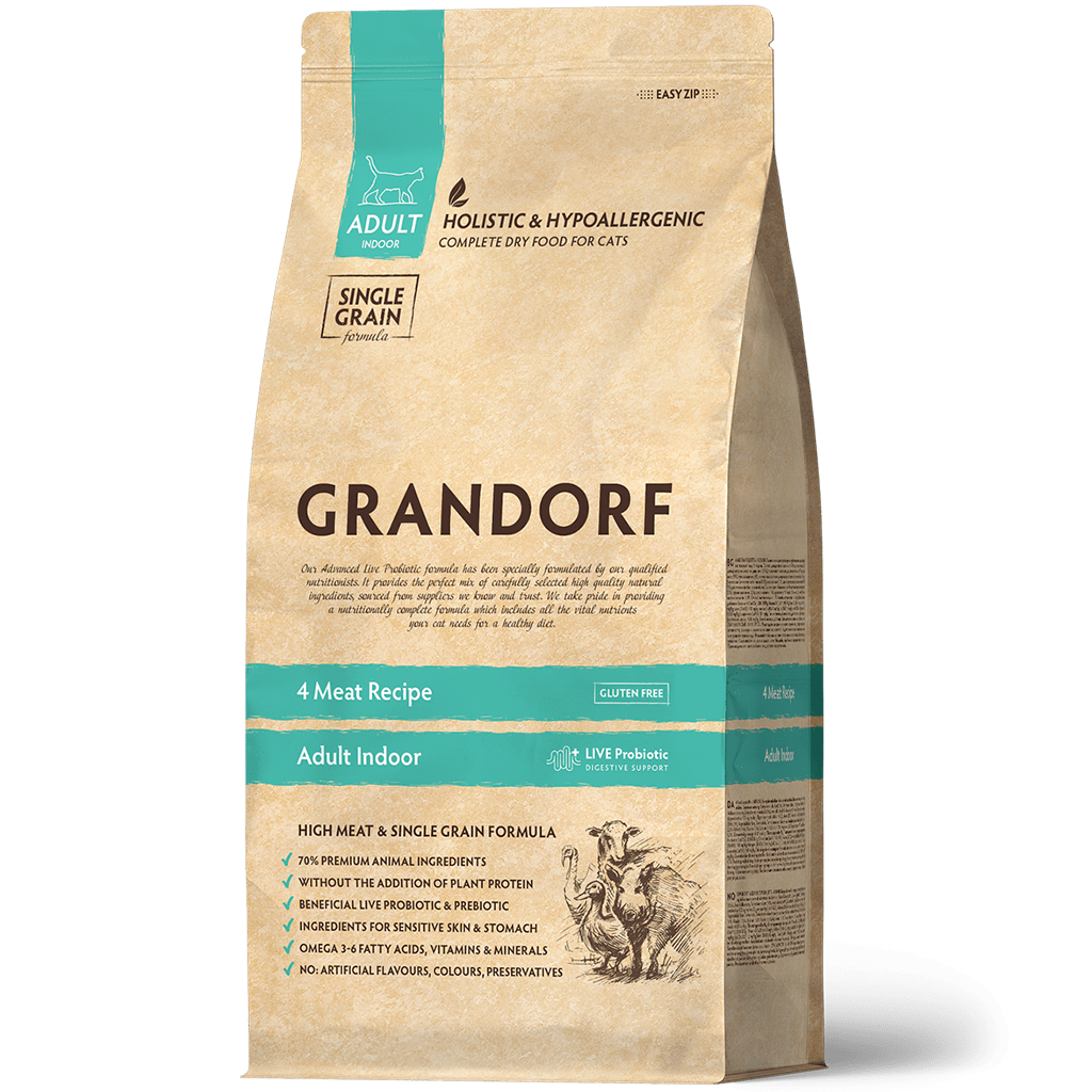 GRANDORF CAT 4 Meat PROBIOTIC INDOOR 4 вида мяса с пробиотиками для кошек 2кг фото, цены, купить