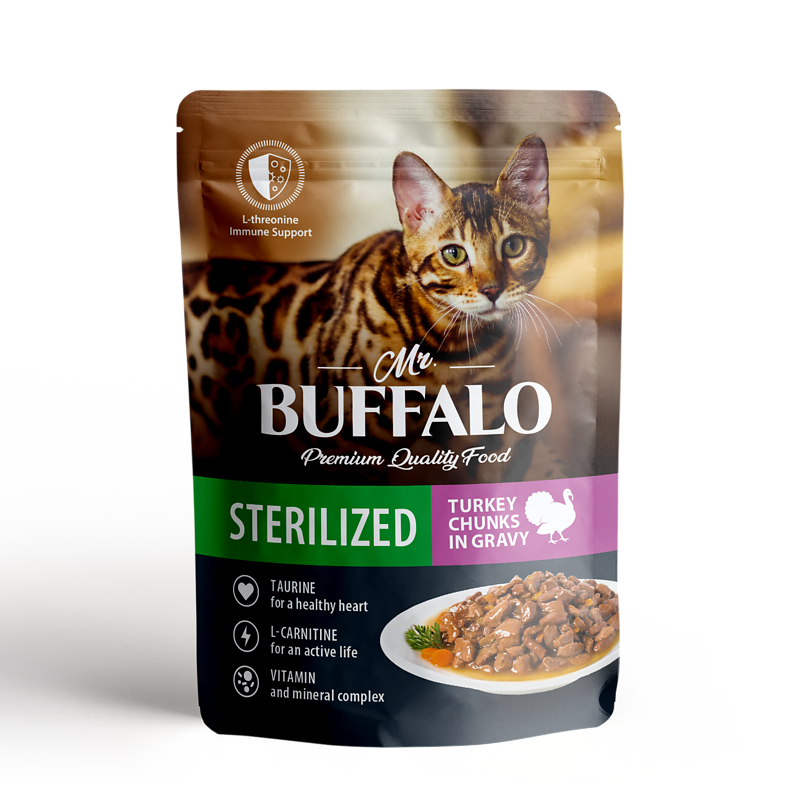 Mr.Buffalo пауч для стерилизованных кошек STERILIZED Соус Индейка 85г фото, цены, купить