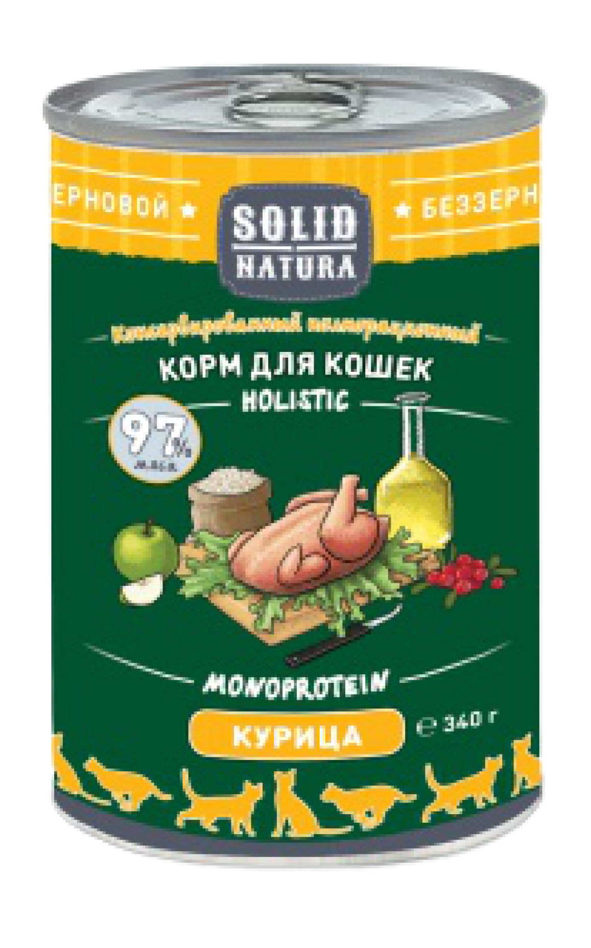 Solid Natura Holistic консервы для кошек с курицей 340г фото, цены, купить
