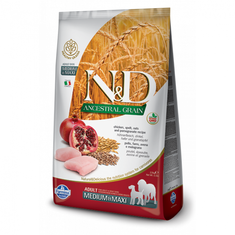 Farmina N&D ANCESTRAL GRAIN MEDIUM&MAXI низкозерновой 2,5кг с курицей и гранатом для собак фото, цены, купить