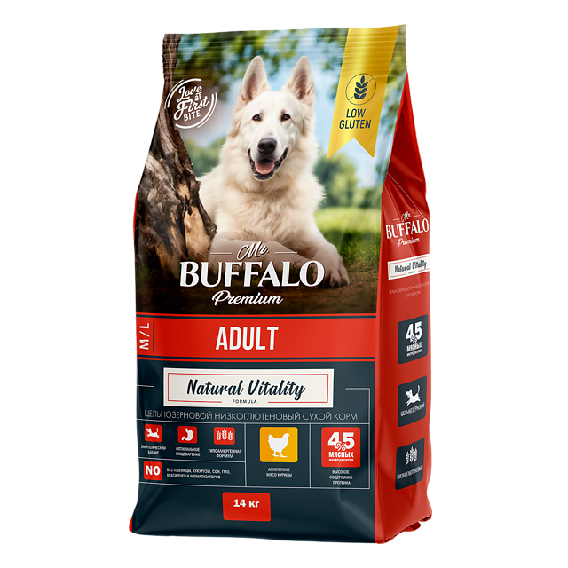 Mr.Buffalo ADULT M/L с курицей для собак средних и крупных пород 14 кг фото, цены, купить