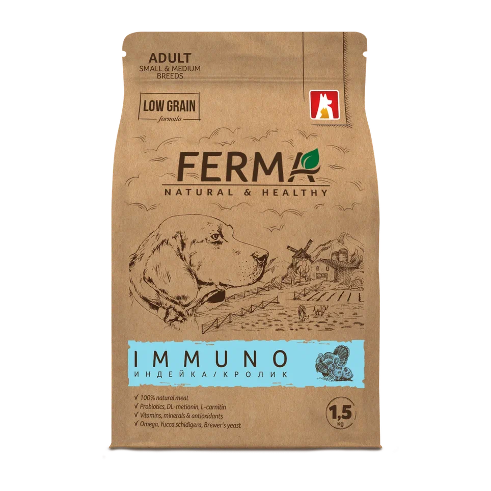 FERMA Immuno сухой корм для собак малых и средних пород с индейкой и кроликом 1.5кг фото, цены, купить