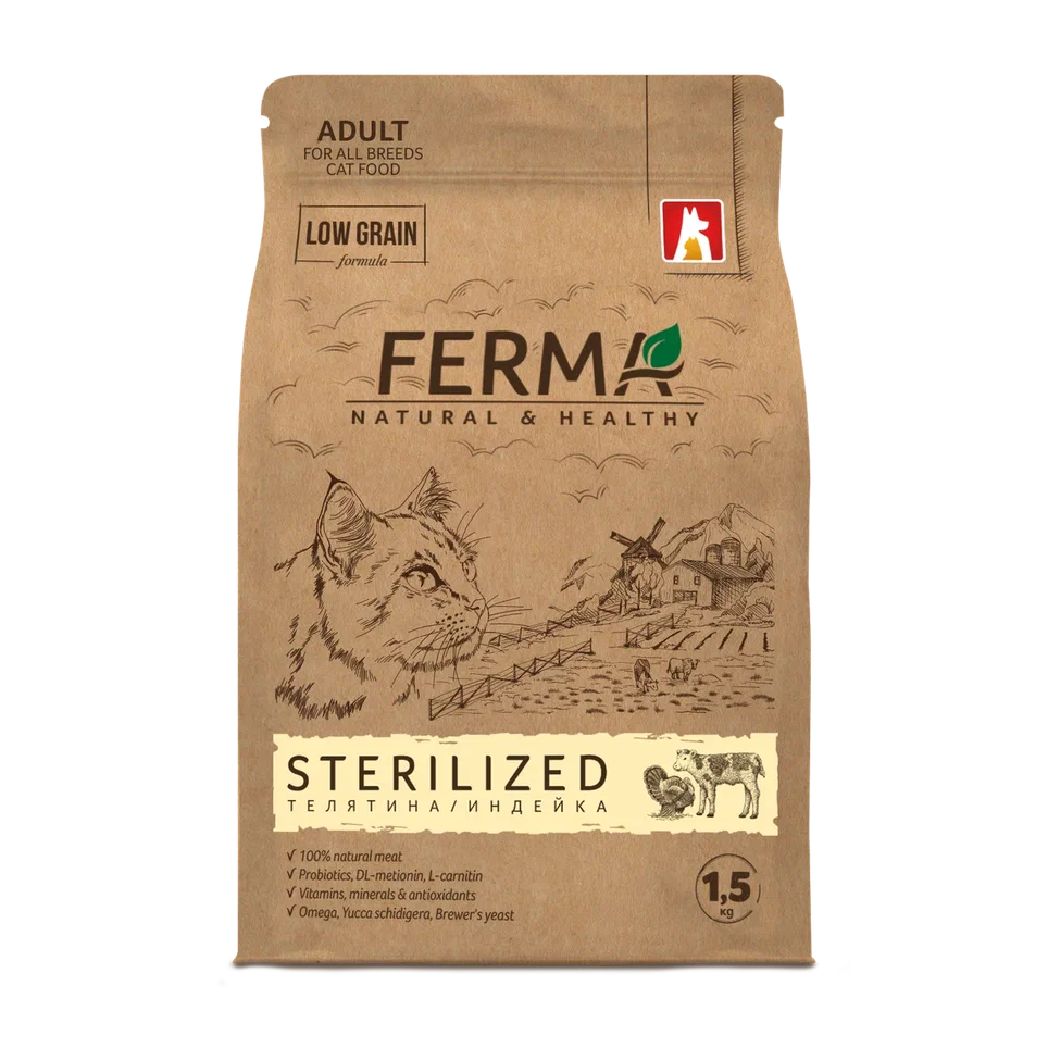 FERMA Sterilized сухой корм для кошек с телятиной и индейкой 1.5кг фото, цены, купить