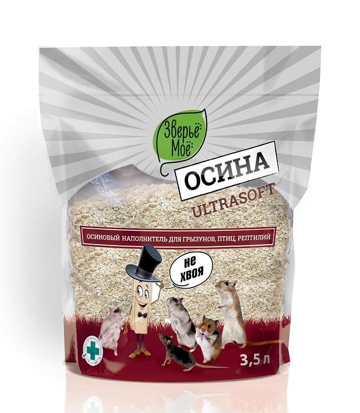 Наполнитель древесный ЗВЕРЬЁ МОЁ Осиновый для грызунов и птиц Ультрасофт 3,5л
