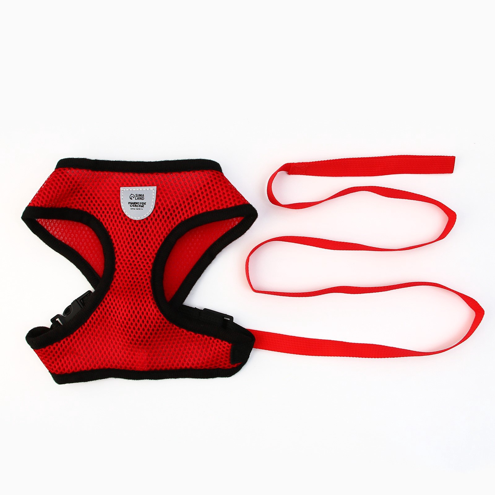 Шлейка дышащая с поводком и светоотражающей нашивкой, L, ОШ 35, ОГ 38-50, красная фото, цены, купить