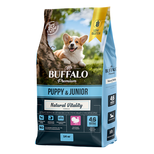 Mr.Buffalo PUPPY & JUNIOR с индейкой для щенков и юниоров 14 кг  фото, цены, купить